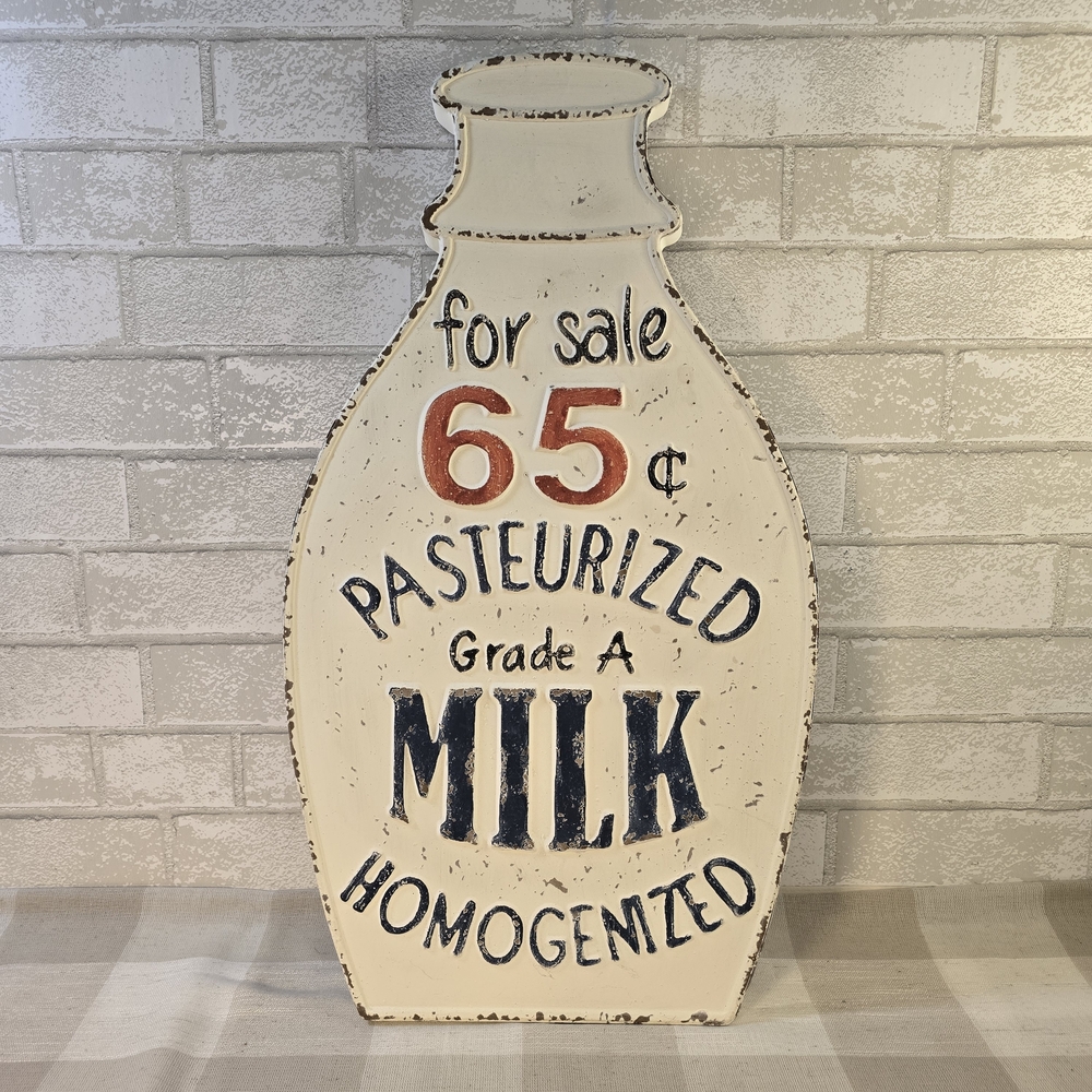SOLD Sign Metal Distressed Rustic Retro Wall Decor Grade A Milk Bottle Large